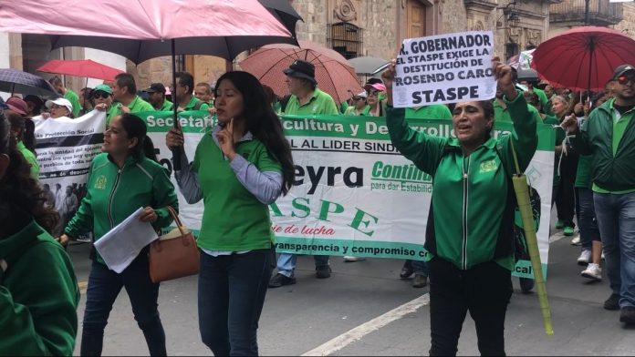 STASPE marcha en Morelia, para exigir solución a problemática en la COFOM