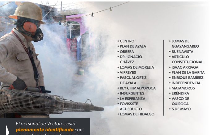 Para continuar con el combate contra el dengue, la Secretaría de Salud de Michoacán (SSM) fumigará este miércoles 23 colonias de Morelia,