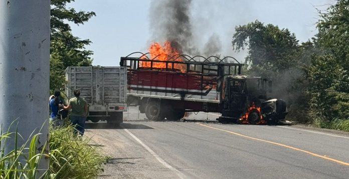 Desconocidos incendian camión de carga en los límites de Colima y Michoacán