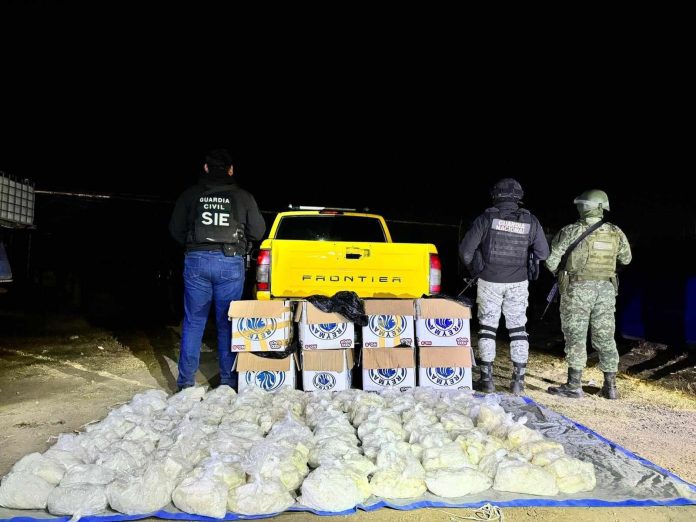 Agentes estatales y federales hallan 115 kg de droga en una pensión de vehículos, en Morelia