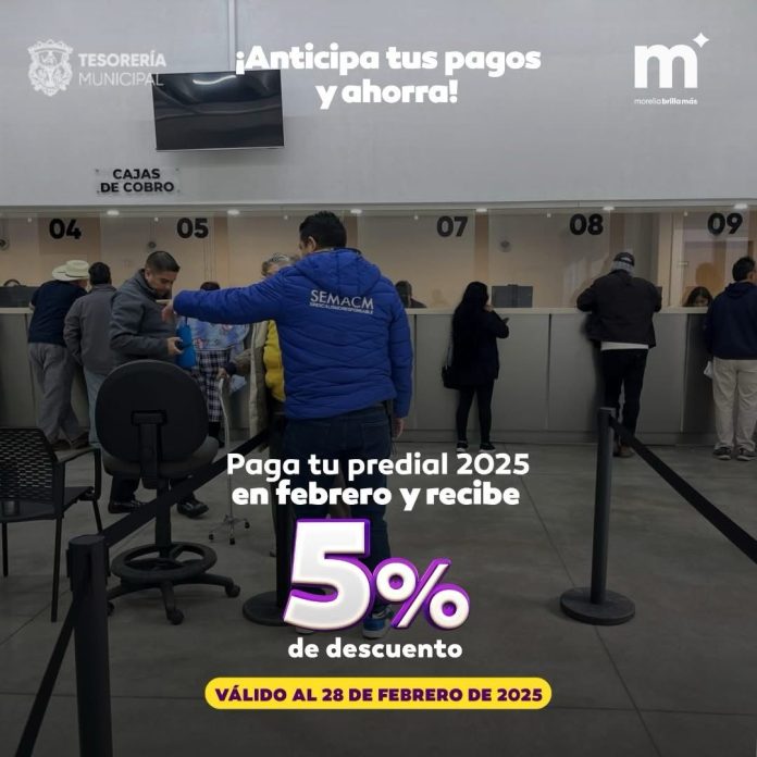 Todo febrero, aprovecha el 5% de descuento en tu predial Morelia Todo febrero, aprovecha el 5% de descuento en tu predial Morelia