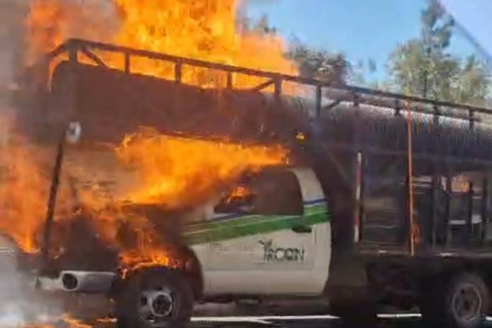 Camioneta se incendia sobre la autopista Siglo XXI; no hay heridos