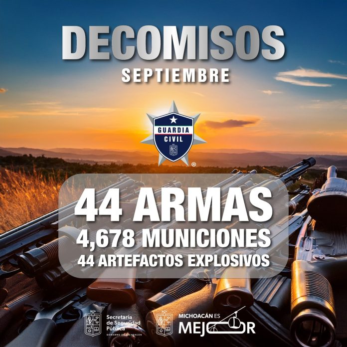 Decomisadas en septiembre 44 armas, 44 explosivos y más de 4 mil municiones: SSP
