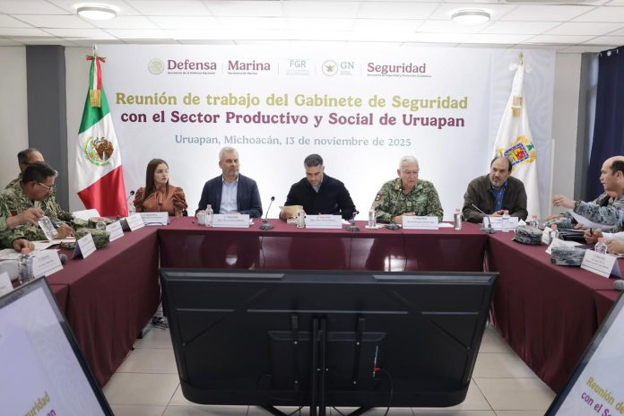 Dentro del Plan Michoacán, acuerdan plan región Uruapan Harfuch, Bedolla y Quiroz Dentro del Plan Michoacán, acuerdan plan región Uruapan Harfuch, Bedolla y Quiroz