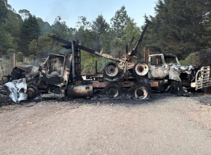 42 vehículos calcinados, daños al ayuntamiento y bloqueos carreteros, provocó en Aguililla la muerte de El Mencho